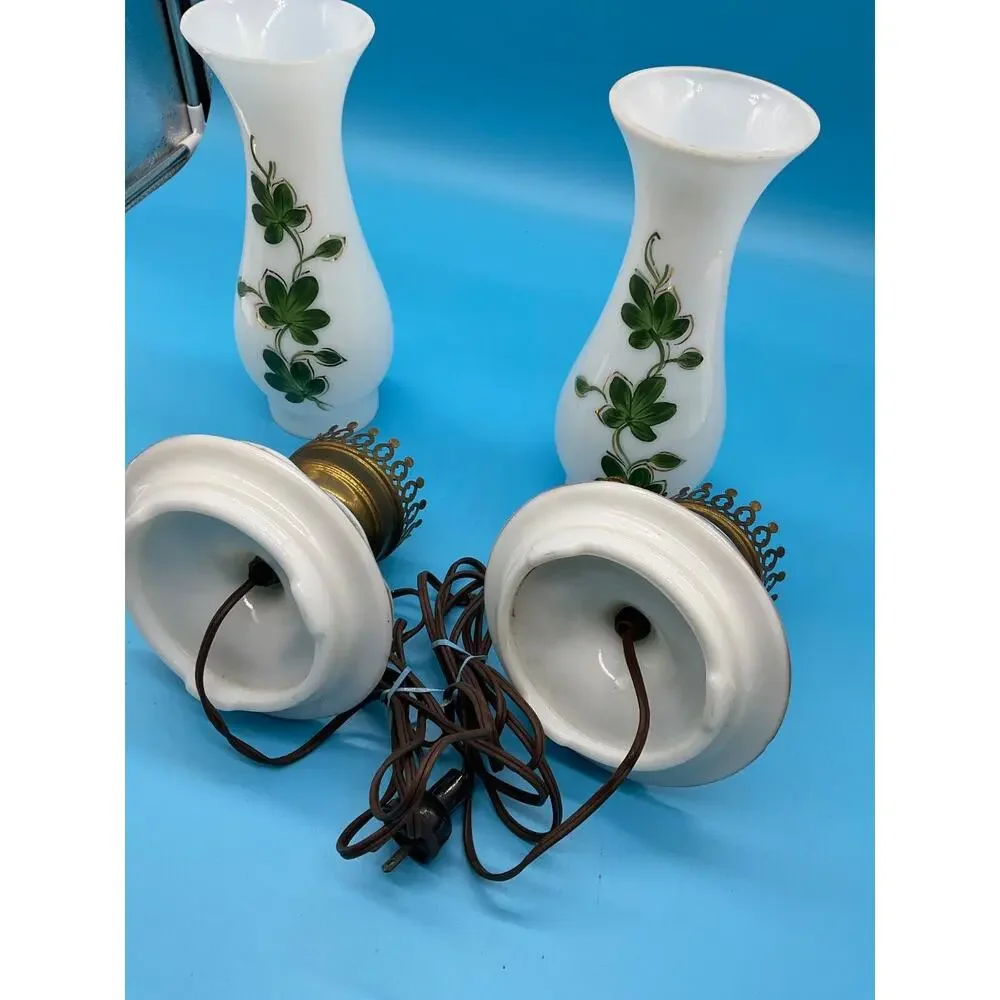 Pair Vintage Hand-Painted Glass Lamps 14